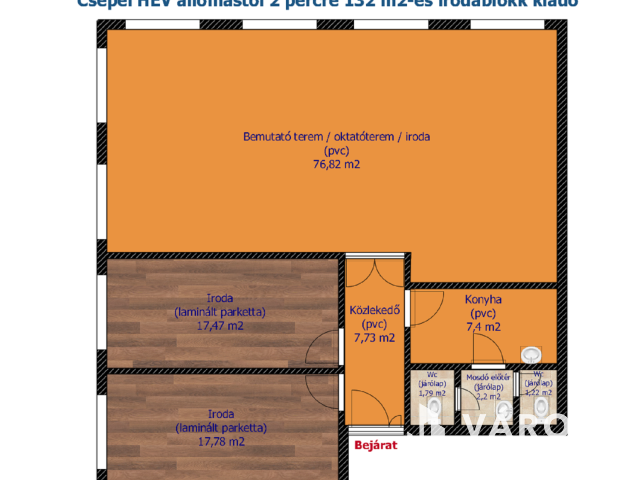 Csepel HÉV állomástól 2 percre 132 m2-es irodablokk kiadó