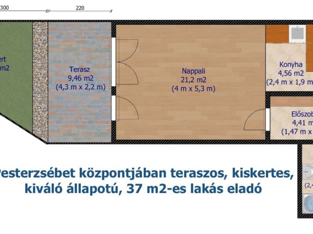 Teraszos, kiskertes 37 m2-es álomlakás eladó Pesterzsébeten